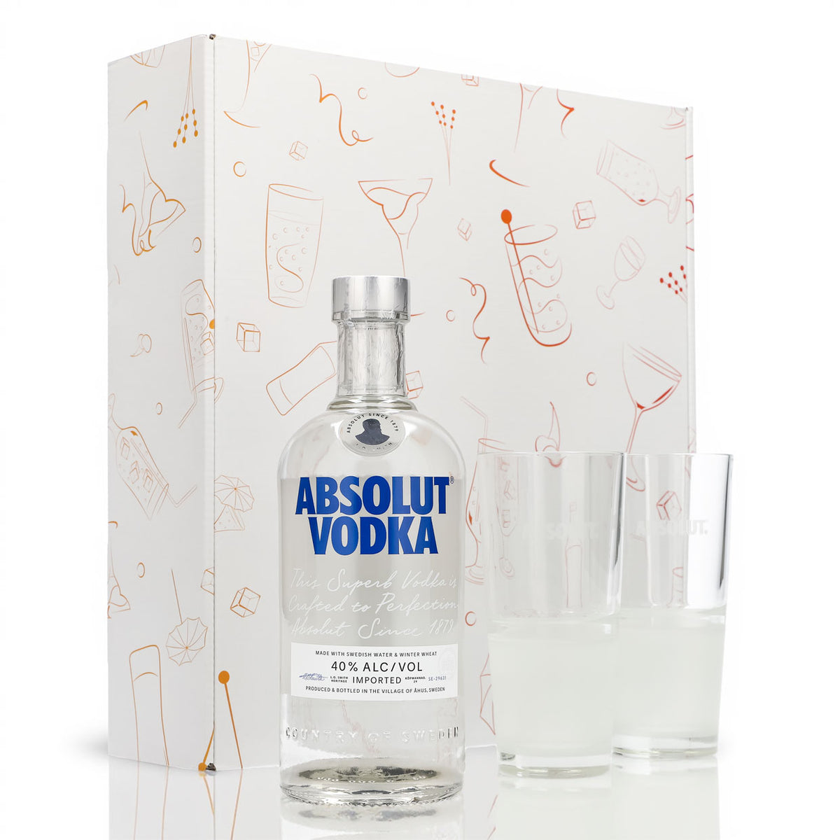 Absolut Vodka Geschenkset 0,7l Flasche 40 % Vol. + Gläser Frosted–weiß