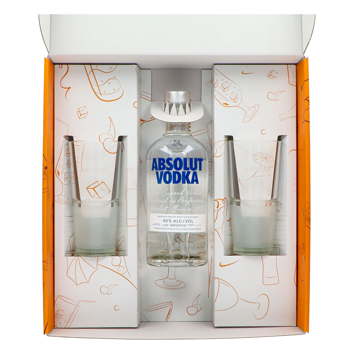 Absolut Vodka Geschenkset 0,7l Flasche 40 % Vol. + Gläser Frosted–Orange – Ansicht 4