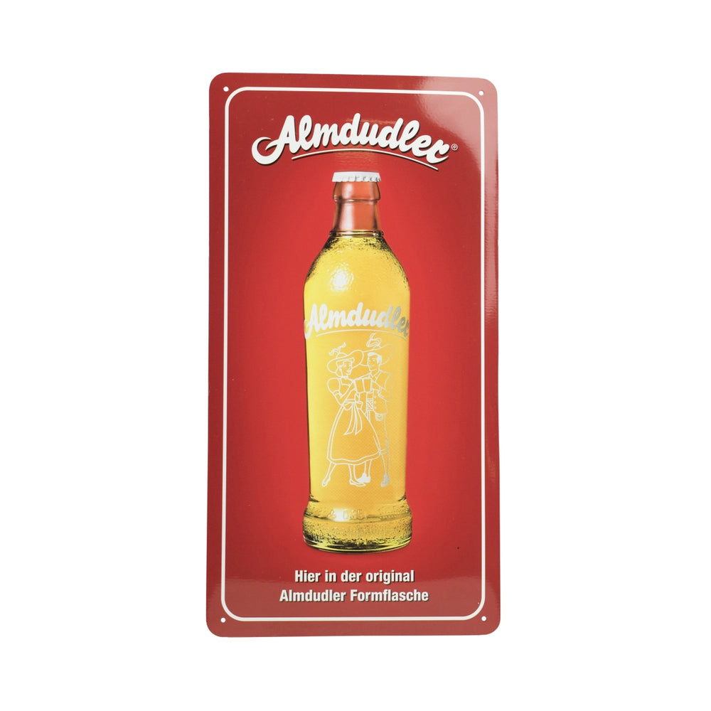Almdudler znak lemoniady 12x23cm blaszany znak czerwona tablica ściana retro wygląd reklamy