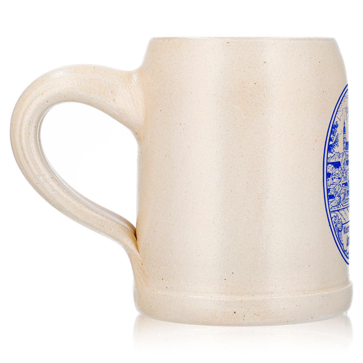 Szklany kufel do piwa Andechs, gliniany dzbanek 0,5 l, niebieskie logo, glina – Widok 4
