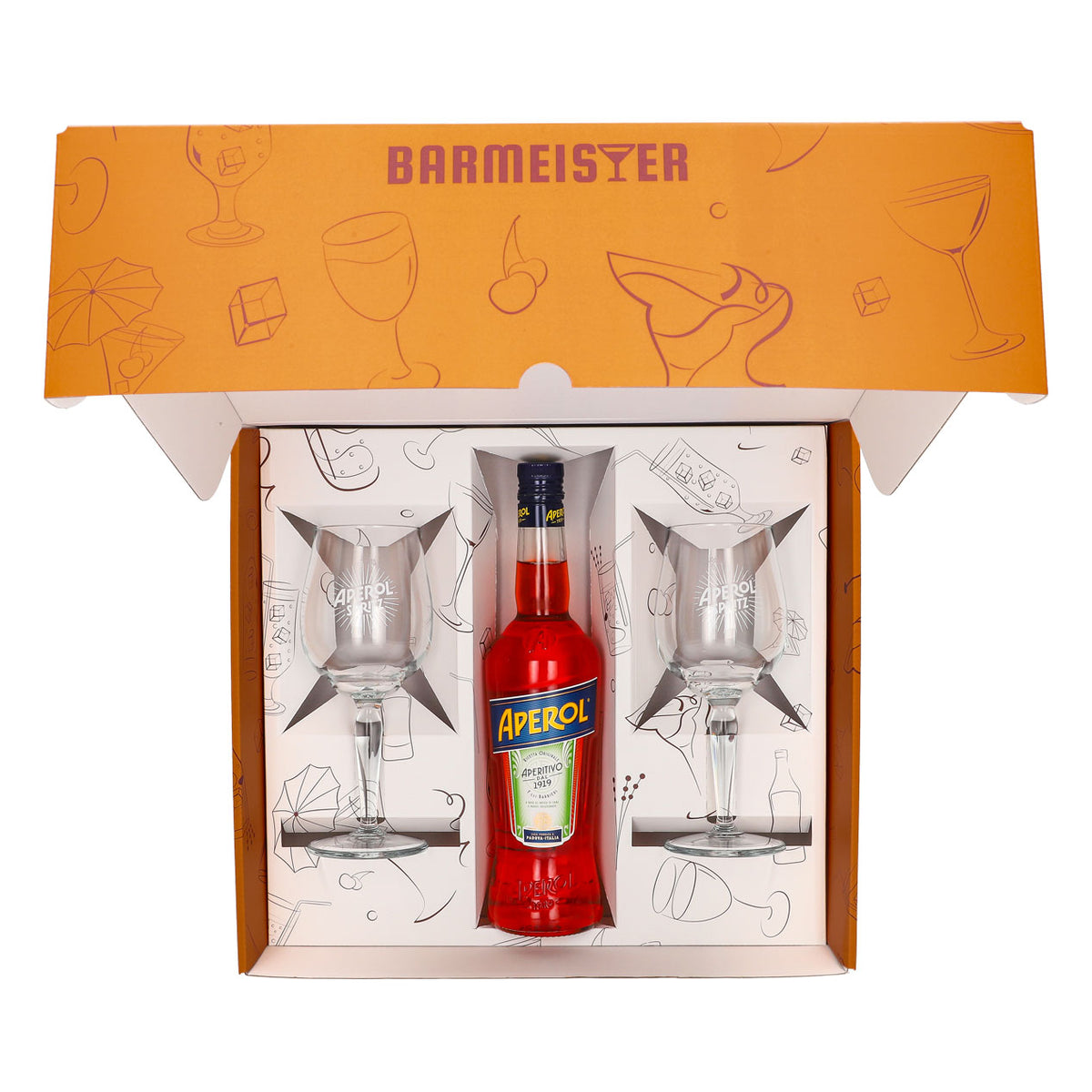 Aperol Spritz Geschenkset 0,7l Flasche 11 % Vol. + Signature Spritz Gläser–Orange – Ansicht 5