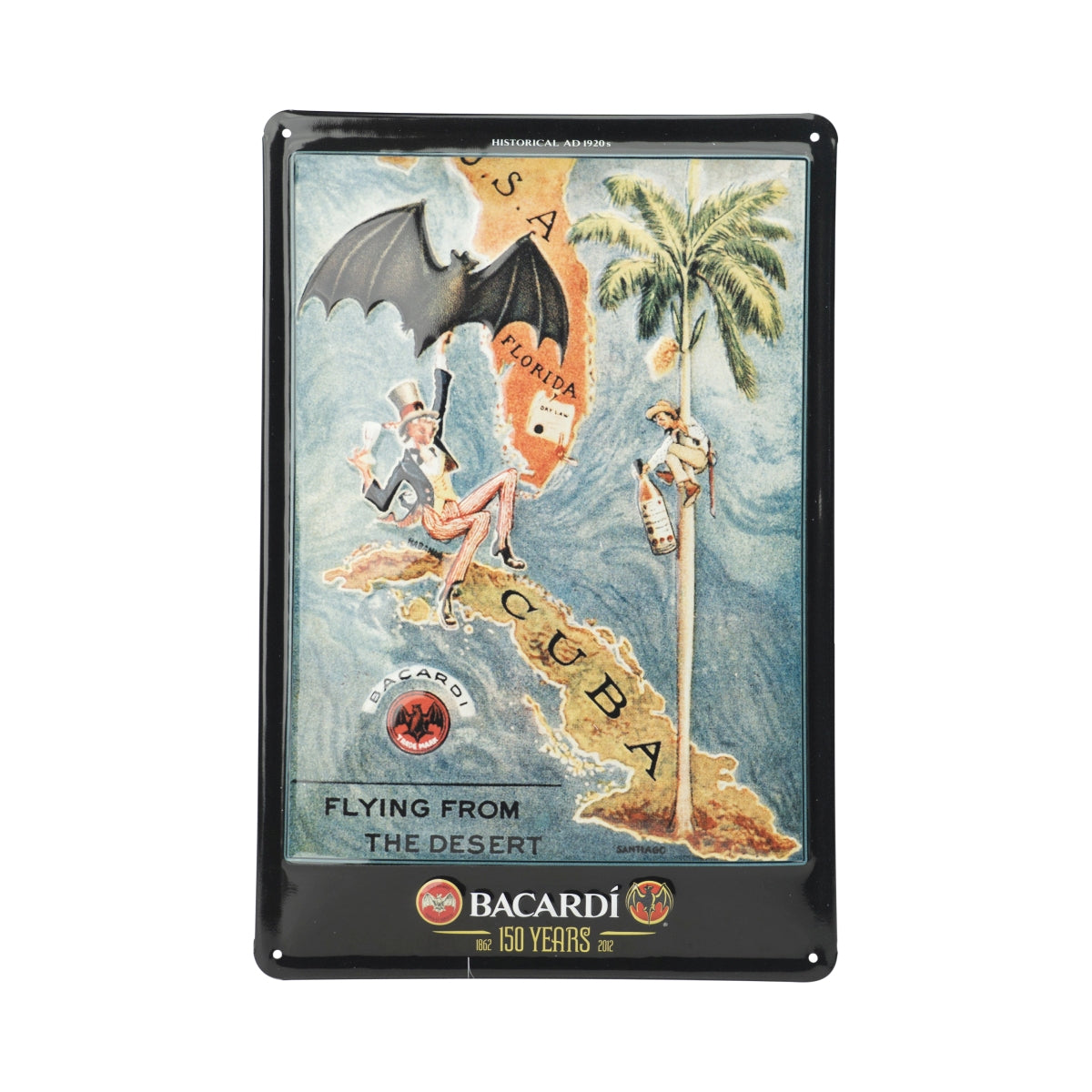Bacardi Rum blaszany napis 30x20cm "Flying From The Dessert" Historyczny AD 1920