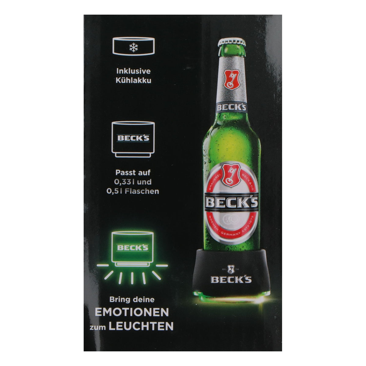 Chłodziarka do butelek Becks z oświetleniem LED, 0,33 l, 0,5 l, Mistrzostwa Świata w Piłce Nożnej FIFA 2018, wkład chłodzący, zielono-czarna
