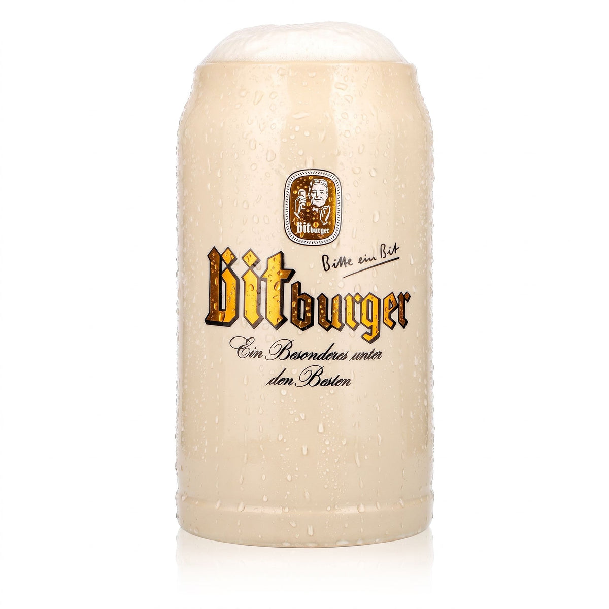 Szklanka do piwa Bitburger 1 l, gliniany kufel, glina Sahm, kufle bawarskie