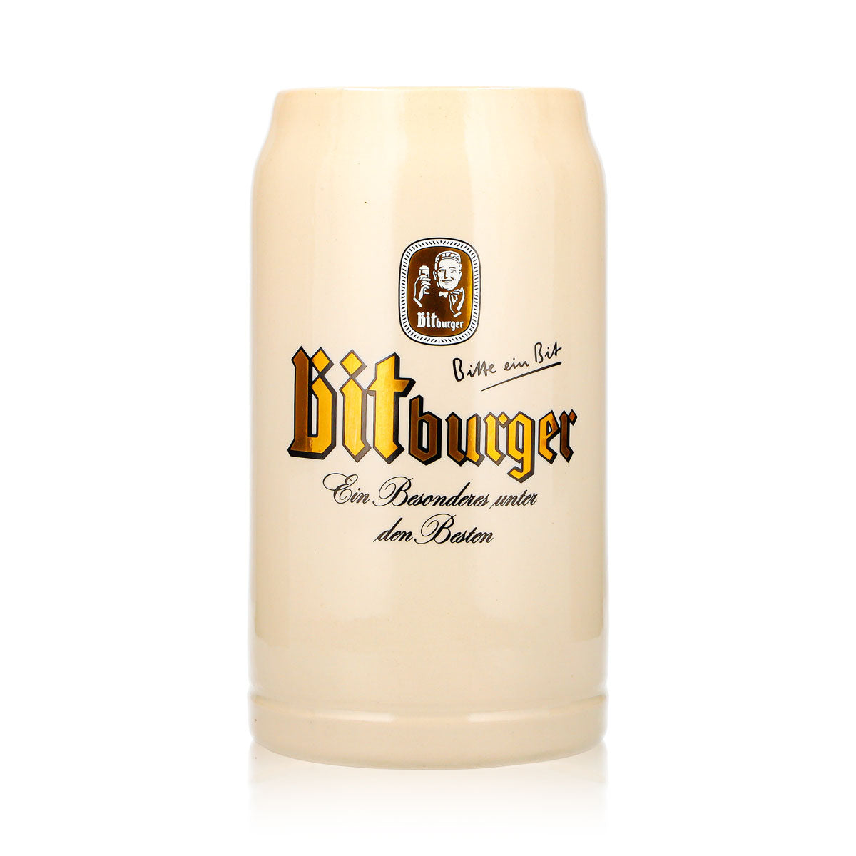 Szklanka do piwa Bitburger 1 l, gliniany kufel, glina Sahm, kufle bawarskie – Widok 2