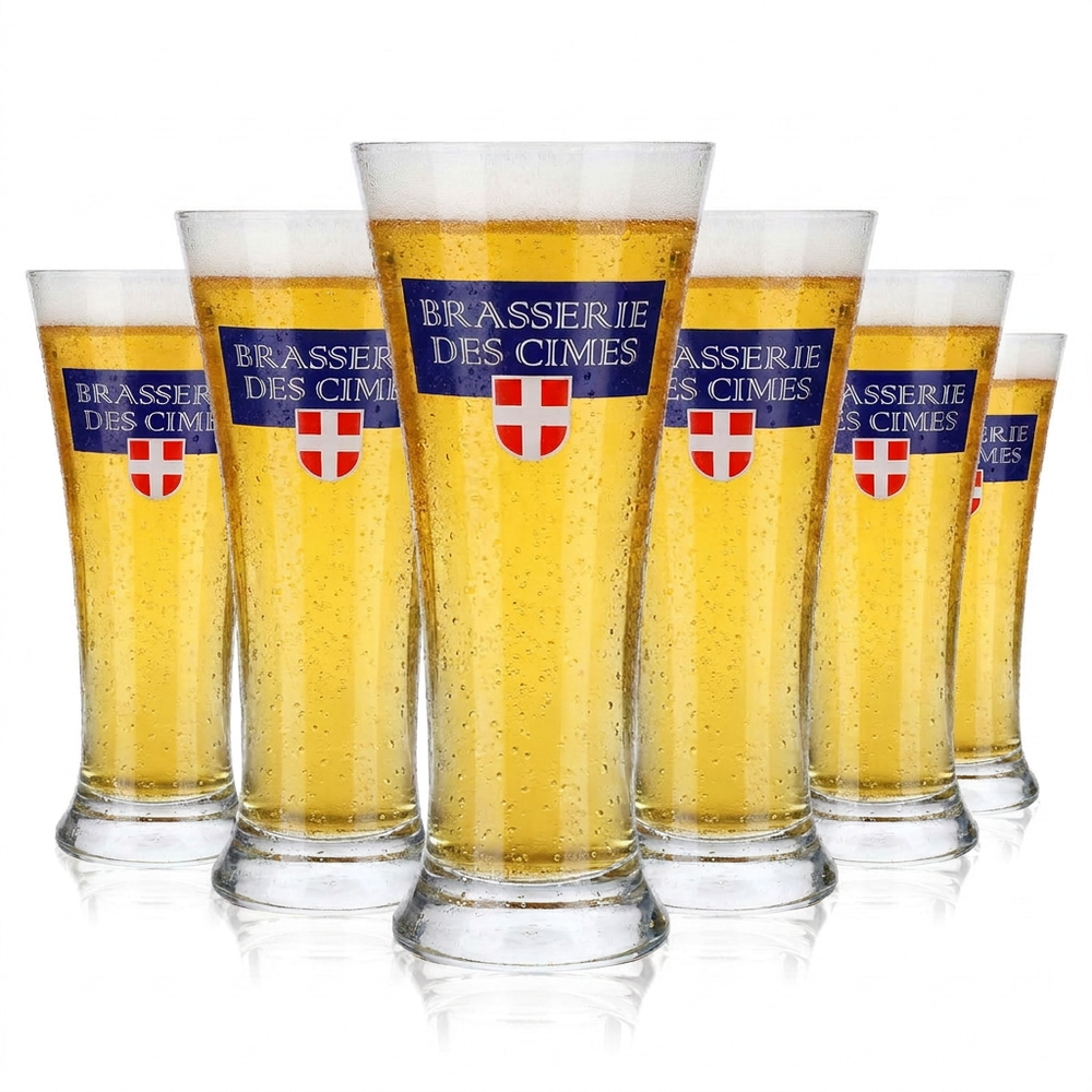 Brasserie des Cimes – zestaw 6 szklanek do piwa o pojemności 0,25 l, szklanka z podziałką, wzór Rastal Savoyen