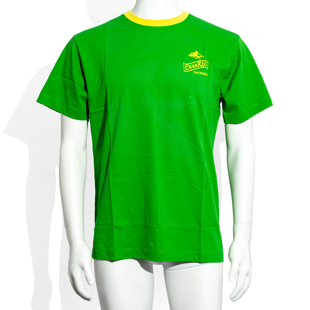 Canario Cachaca T-shirt męski zielony jednolity okrągły dekolt żółta lamówka rozmiar M