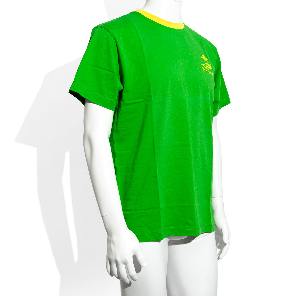Canario Cachaca T-shirt męski zielony jednolity okrągły dekolt żółta lamówka rozmiar M – Widok 2