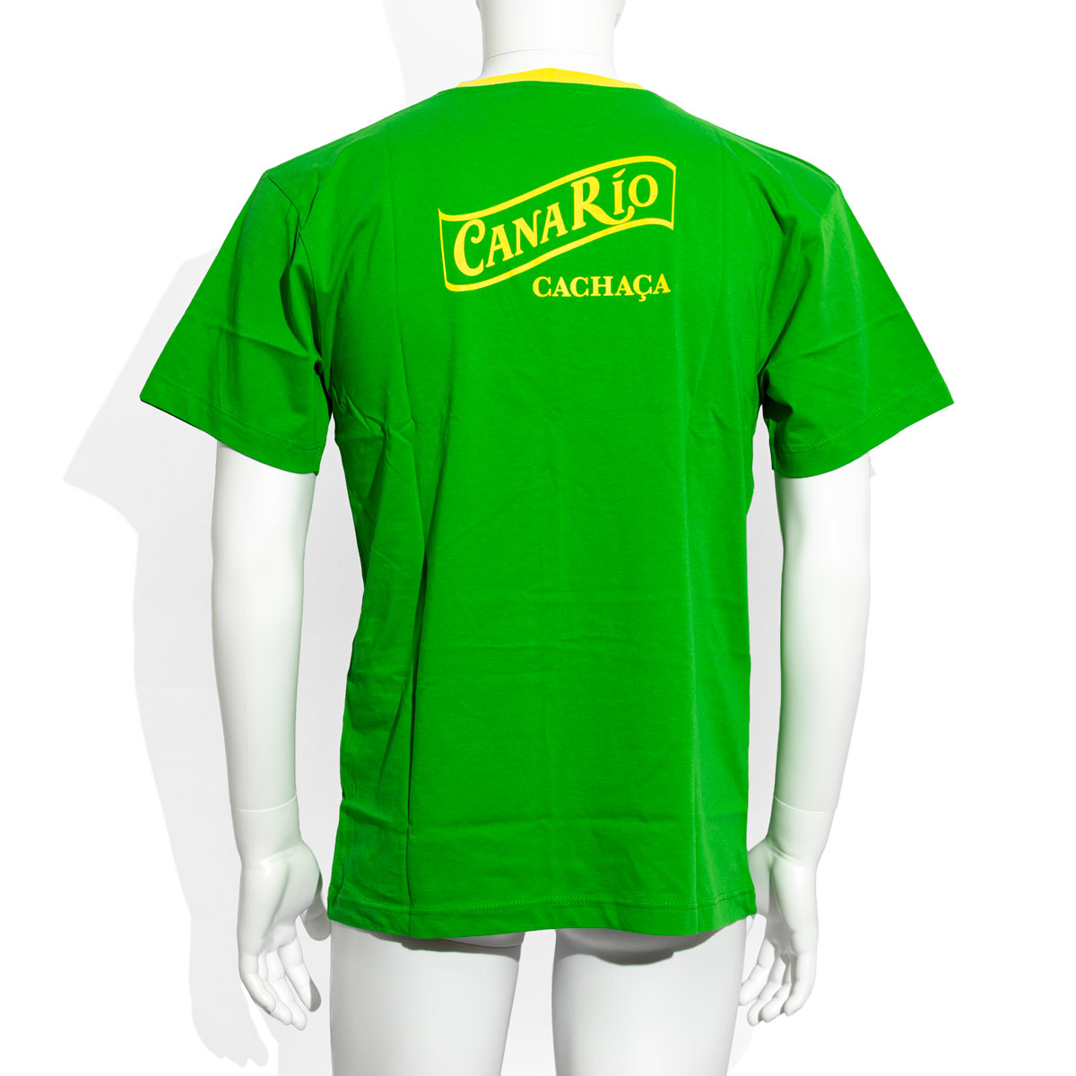 Canario Cachaca T-shirt męski zielony jednolity okrągły dekolt żółta lamówka rozmiar M – Widok 3