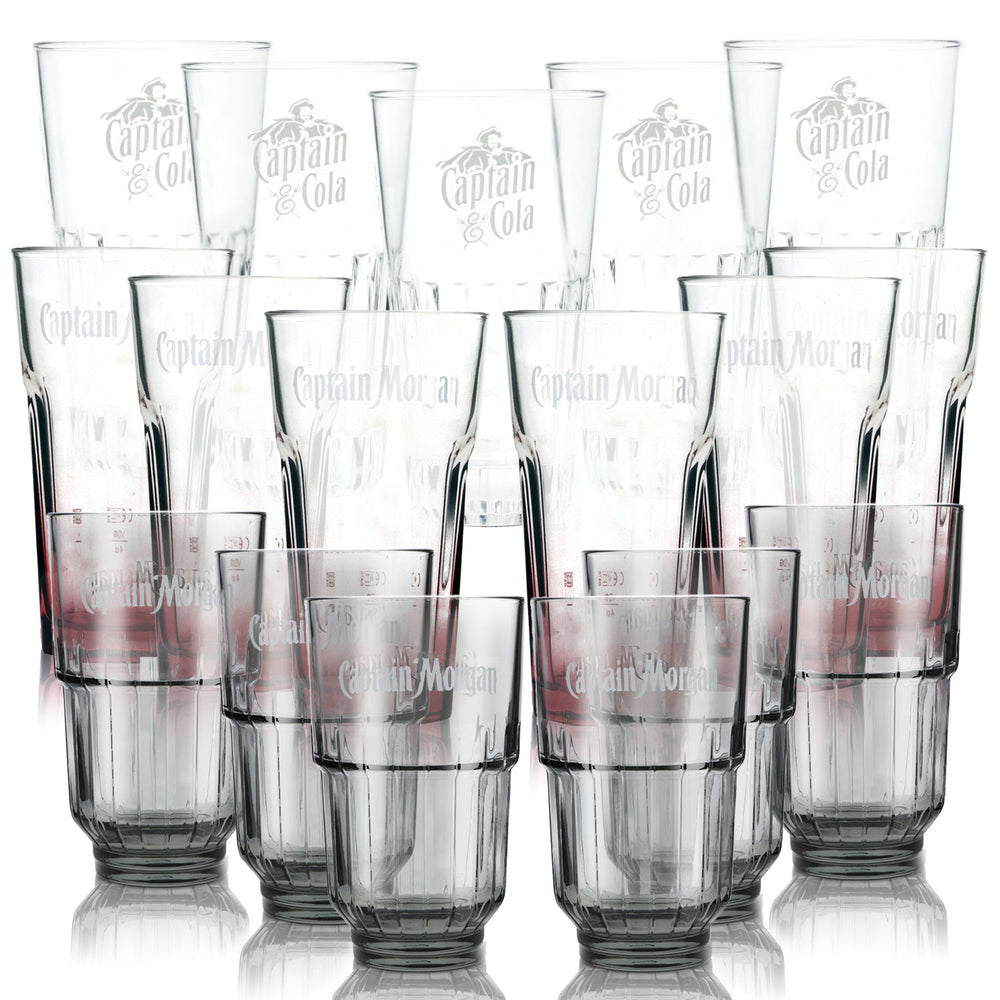 Zestaw Captain Morgan Bar Bundle Set II zawierający 18 różnych szklanek do drinków długich