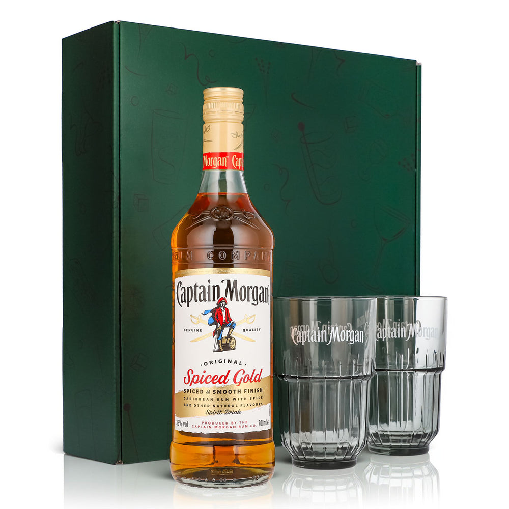 Zestawy upominkowe Captain Morgan zielone szklanki do long drinków Relief
