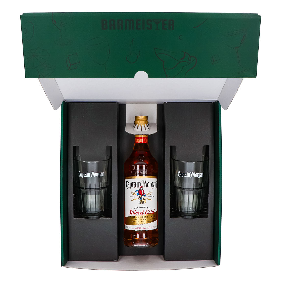 Zestawy upominkowe Captain Morgan zielone szklanki do long drinków Relief – Widok 5