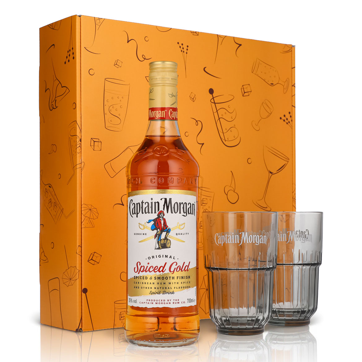 Zestawy upominkowe Captain Morgan pomarańczowa szklanka do long drinków Relief