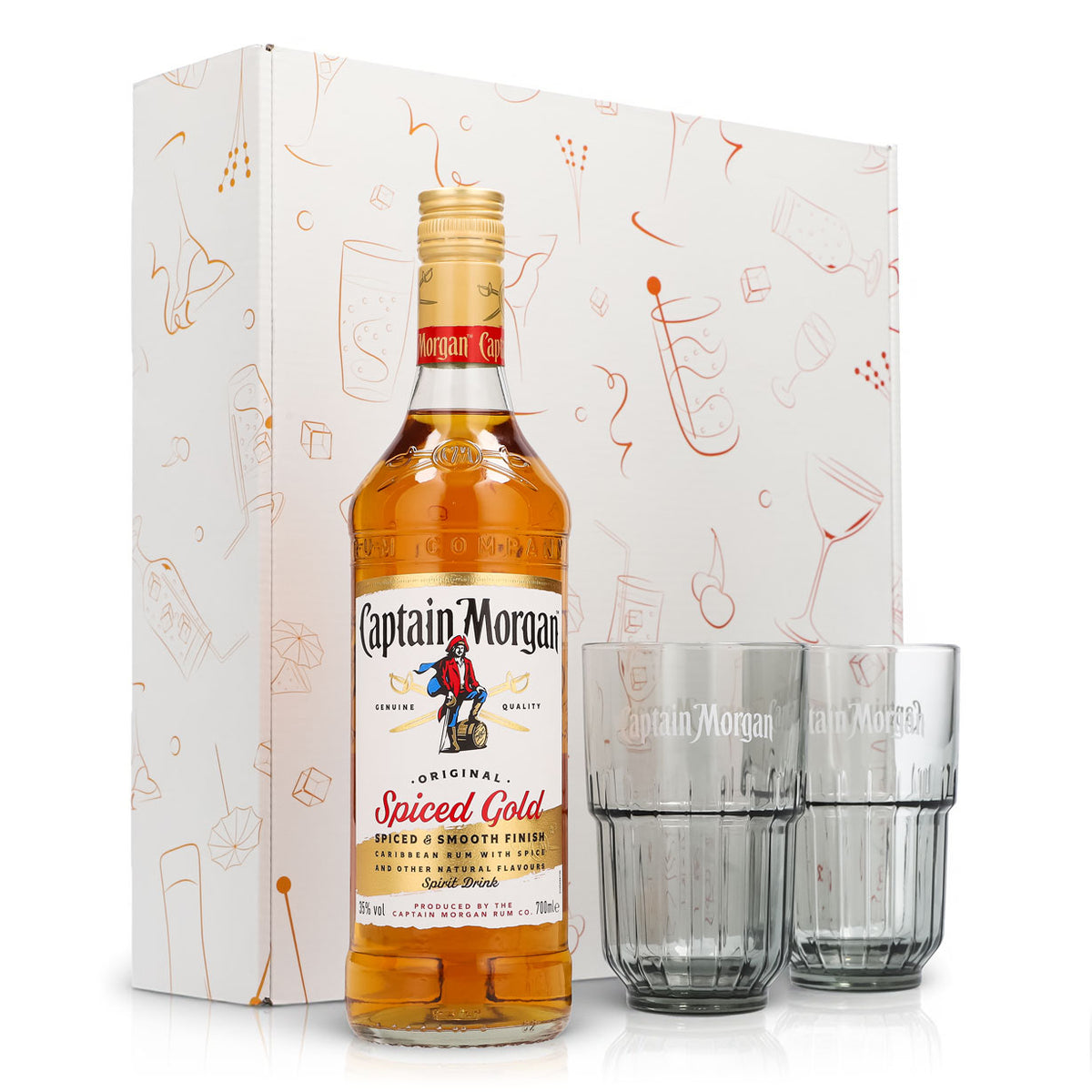 Zestawy upominkowe Captain Morgan białe szklanki do long drinków Relief