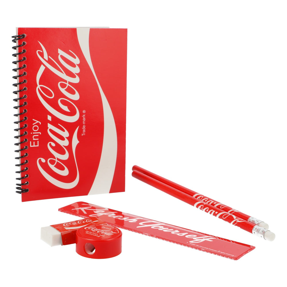 Zestaw piśmienniczy Coca Cola, 6 części, długopisy, pióra, początek szkoły, pierwszoklasiści