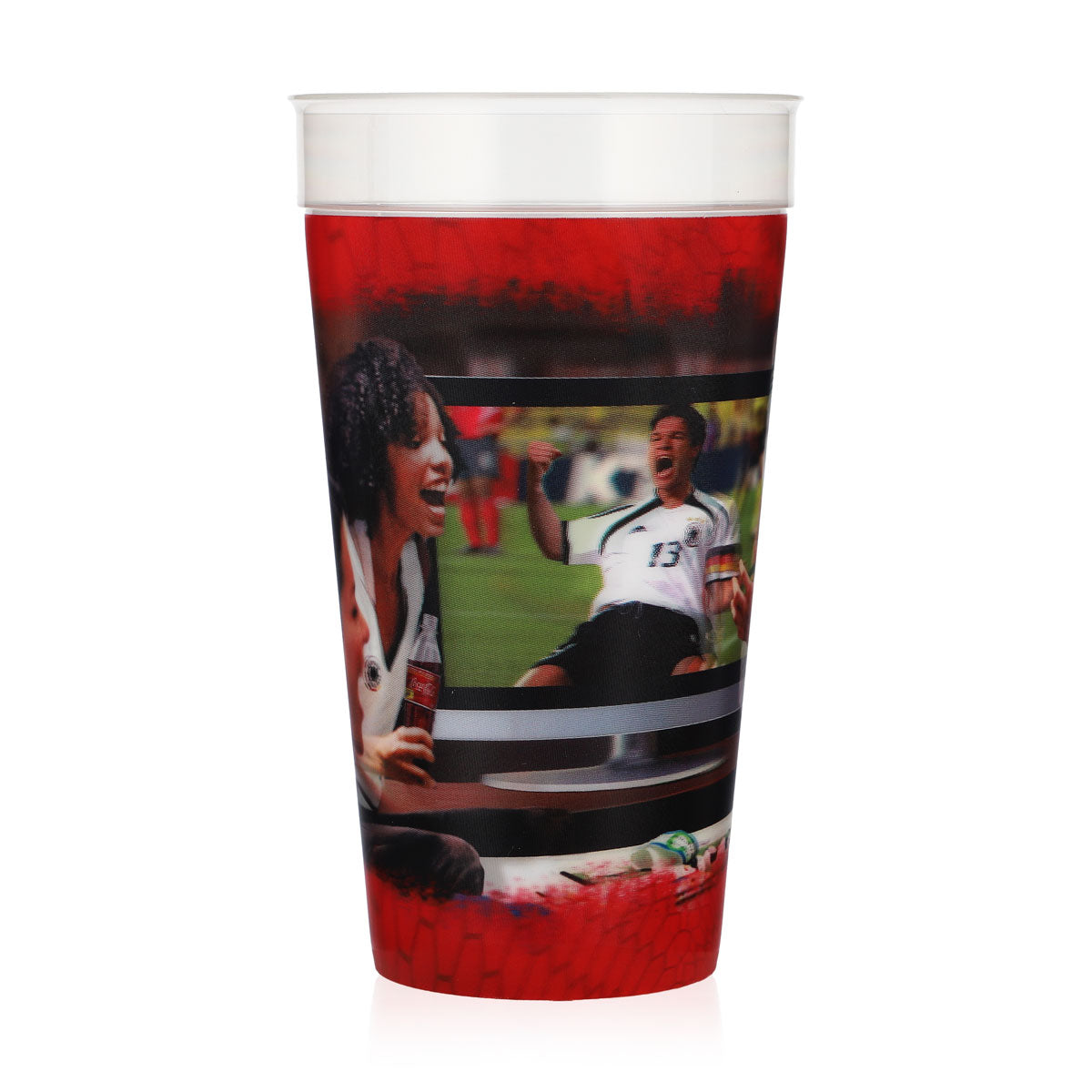 Szklanka do napojów bezalkoholowych Coca-Cola 0,5 l – motyw 3D z Mistrzostw Świata w Piłce Nożnej FIFA 2006 – kubek wielokrotnego użytku z tworzywa sztucznego – Widok 3
