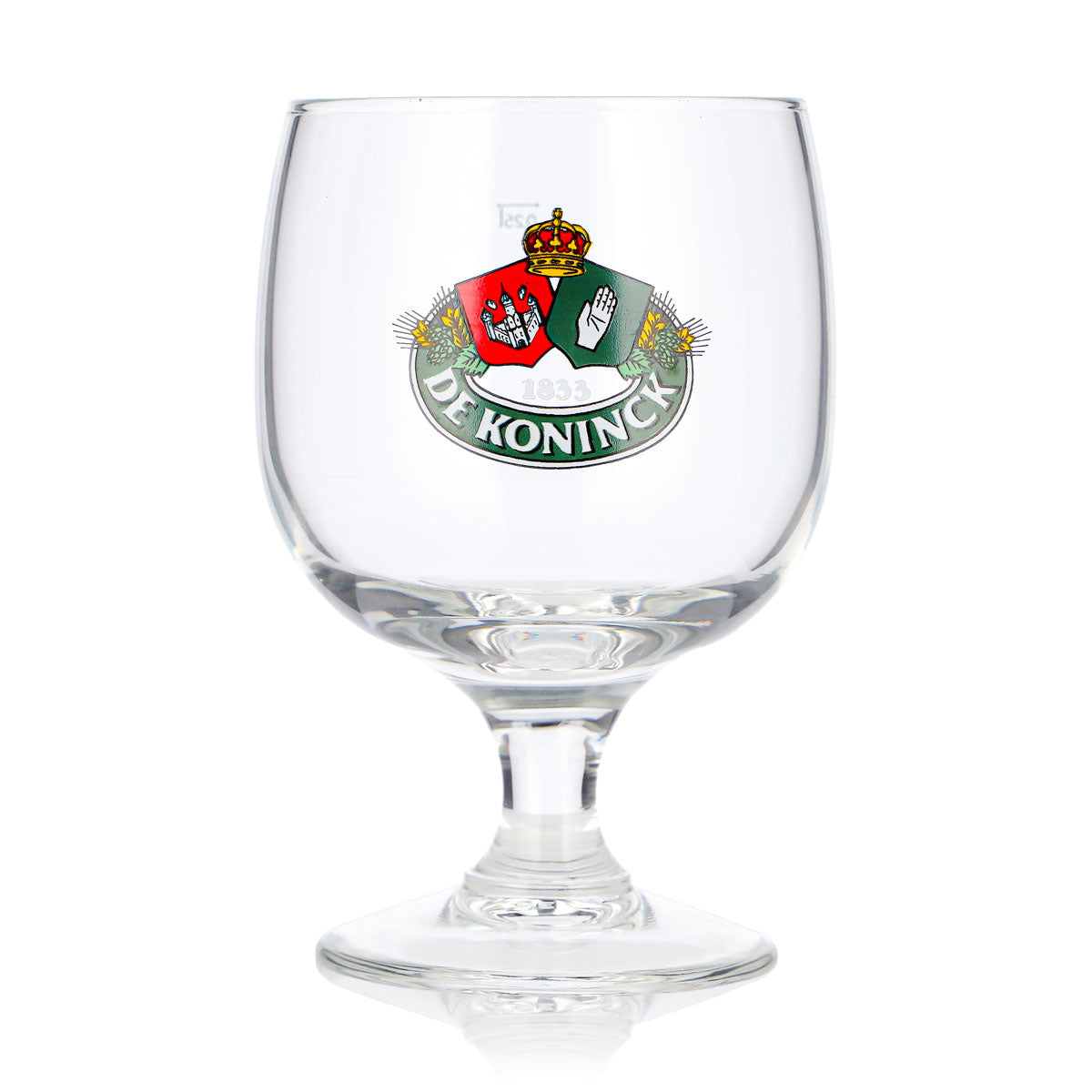 Szklanka do piwa De Koninck 0,25 l, w kształcie tulipana, z zielonym logo, szklanka do piwa, szklanka pucharowa, tulipan do piwa, do degustacji