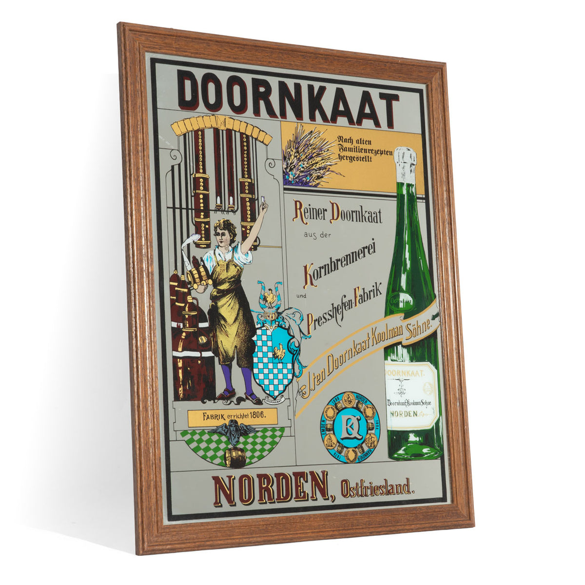 Doornkaat Korn Spiegel Lustro reklamowe Akcesoria do barów Dekoracja ścienna Brązowa rama