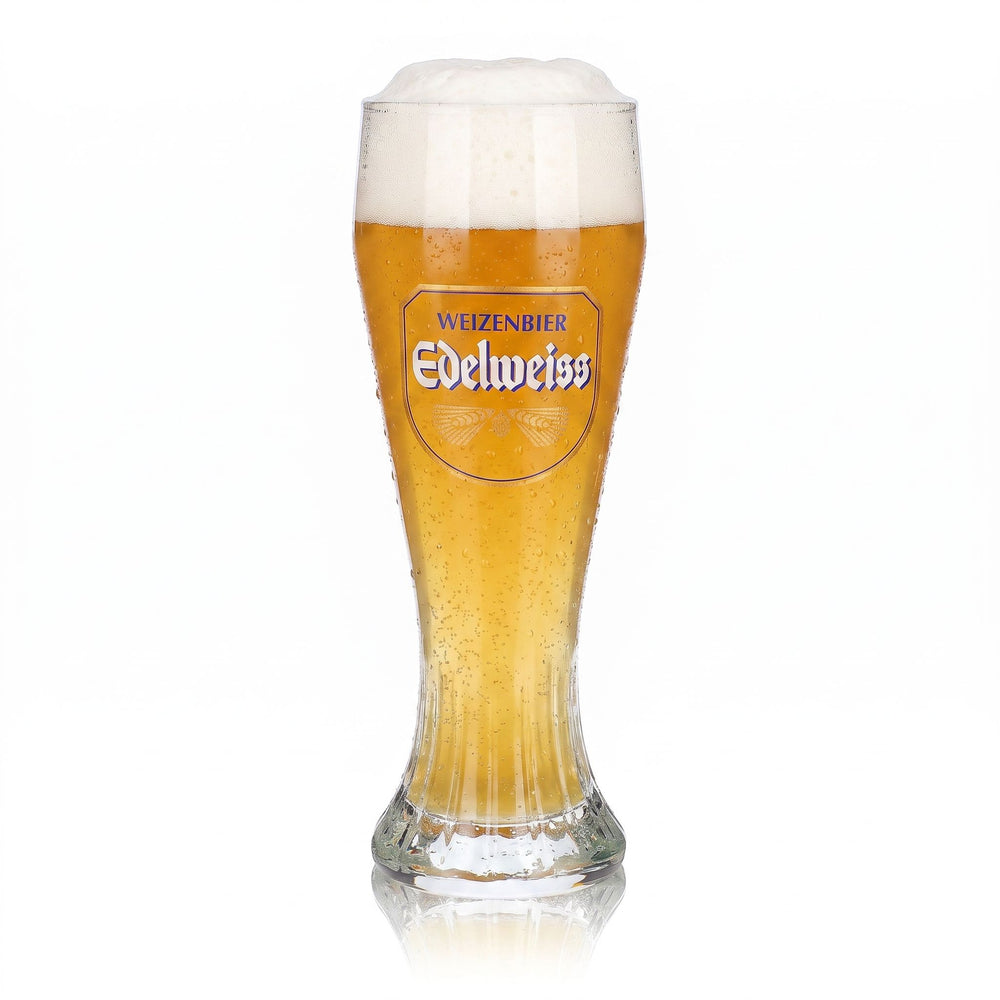 Szklanka do piwa z browaru Edelweiß, 0,5 l, w kształcie pucharu, do piwa pszenicznego, z reliefem „Sahm”