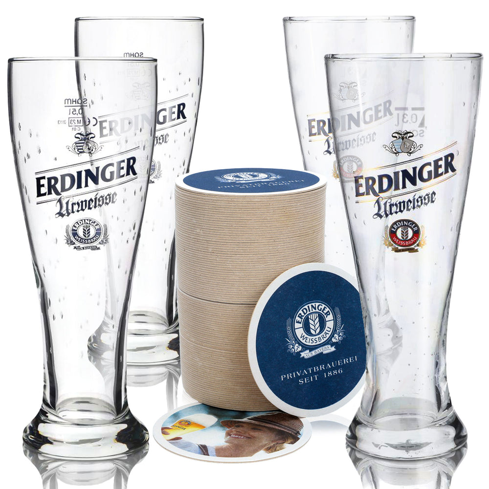 Zestaw piwny Erdinger Bar Bundle Set I składający się z 4 szklanek do piwa 0,5 l/0,3 l, dmuchanych ręcznie