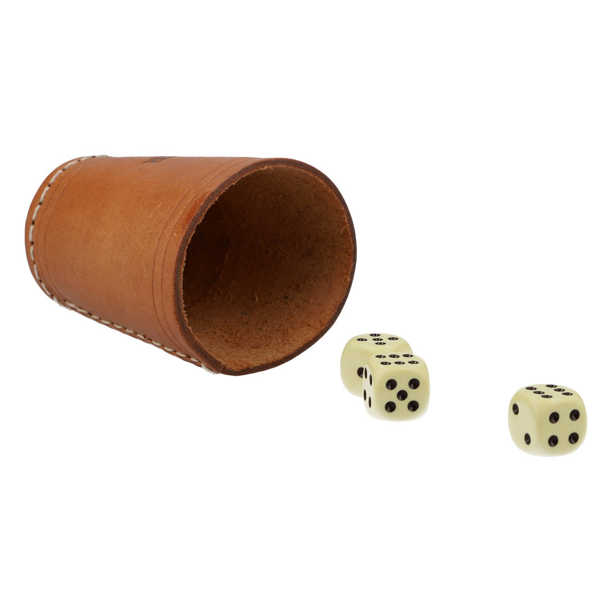 Fälinger Korn – skórzany kubek na kostki, 3 kostki, brązowy, z logo, 6,5 cm – gra w kości – Widok 3