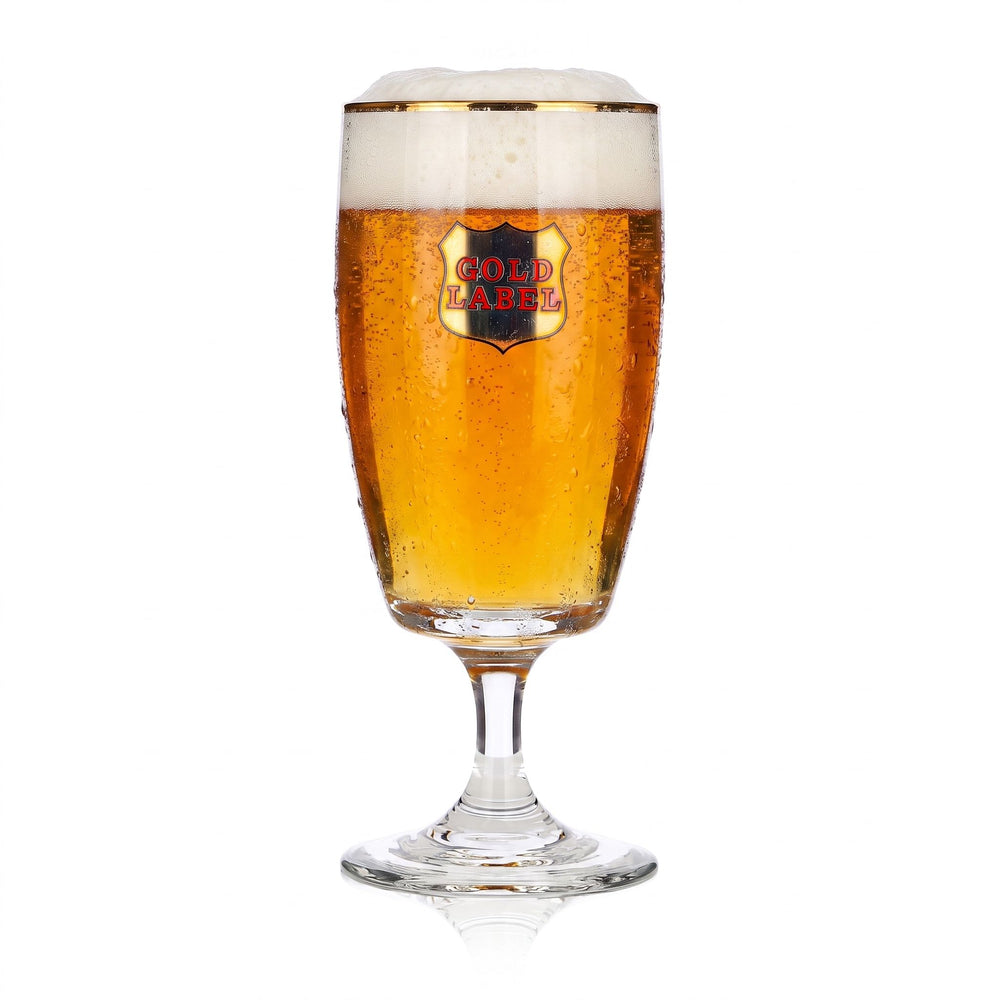 Szklanka do piwa Gold Label 0,24 l, w kształcie pucharu, ze złotą obwódką i złotym logo