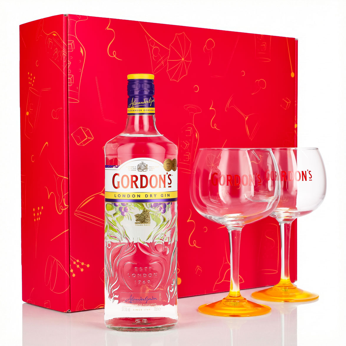 Zestaw upominkowy Gordons Gin 0,7 l 37,5% + kieliszek balonowy Copa I Pink