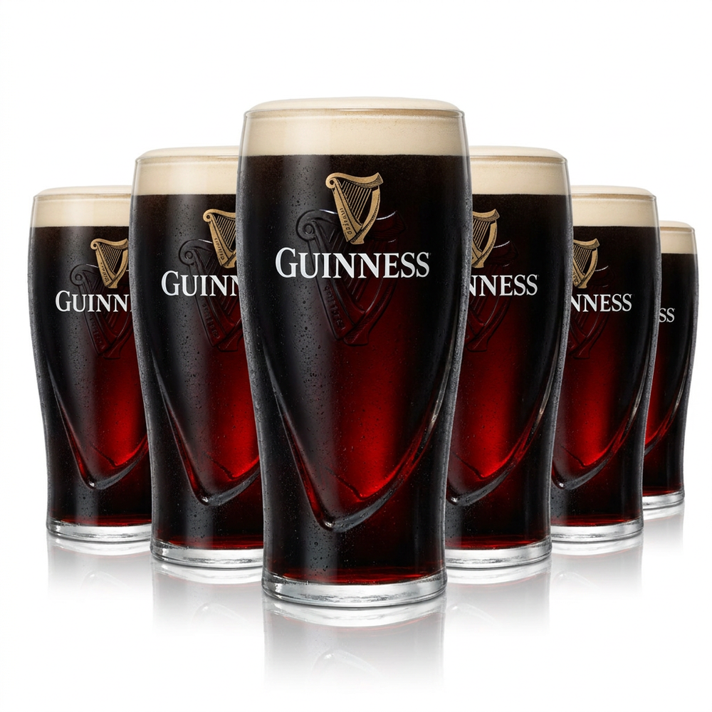 Zestaw 6 szklanek Guinness 0,5 l – szklanka typu pint z reliefem przedstawiającym harfę – Stout Irish