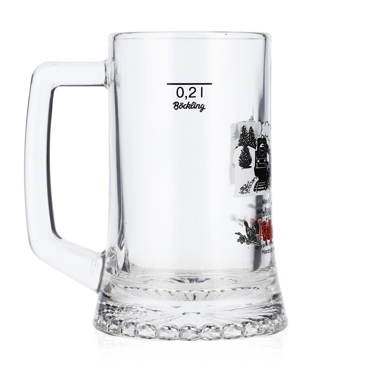 Szklany kufel do piwa Hasseröder, pojemność 0,2 l, motyw 5 Brocken, kolejka Brockenbahn, Böckling, kufel miarowy – Widok 3