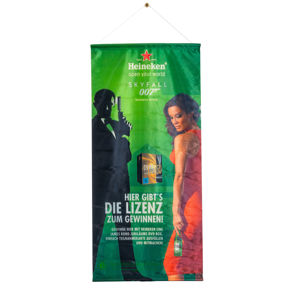 Heineken – baner reklamowy do piwa, roletowy, z motywem Skyfall 007, zielony