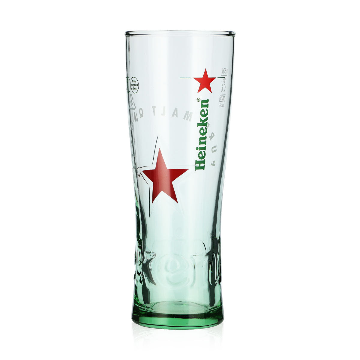 Szklanka do piwa Heineken w kształcie pucharu, 0,3 l, z reliefem przedstawiającym browar „Czerwona Gwiazda” i zielonym dnem – Widok 3