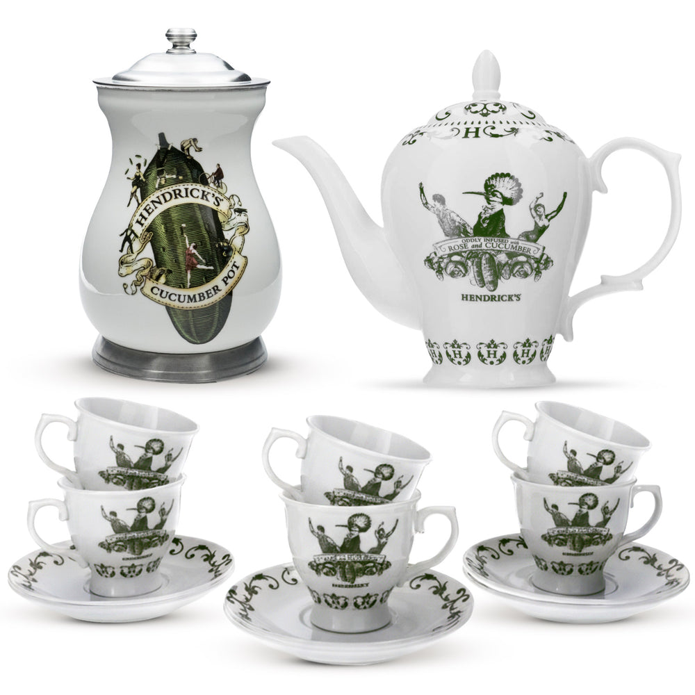Zestaw porcelanowy Hendrick Gin, 13 elementów, zestaw do herbaty 1,5 l, garnek na ogórki