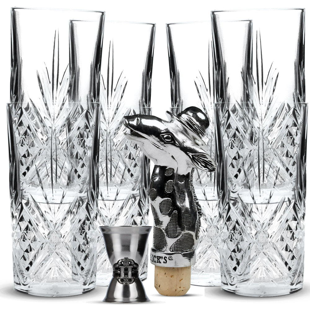 Zestaw Hendricks Gin Bar Bundle Set II zawierający 6 szklanek LD, 1 miarkę, 1 metalowy nalewak