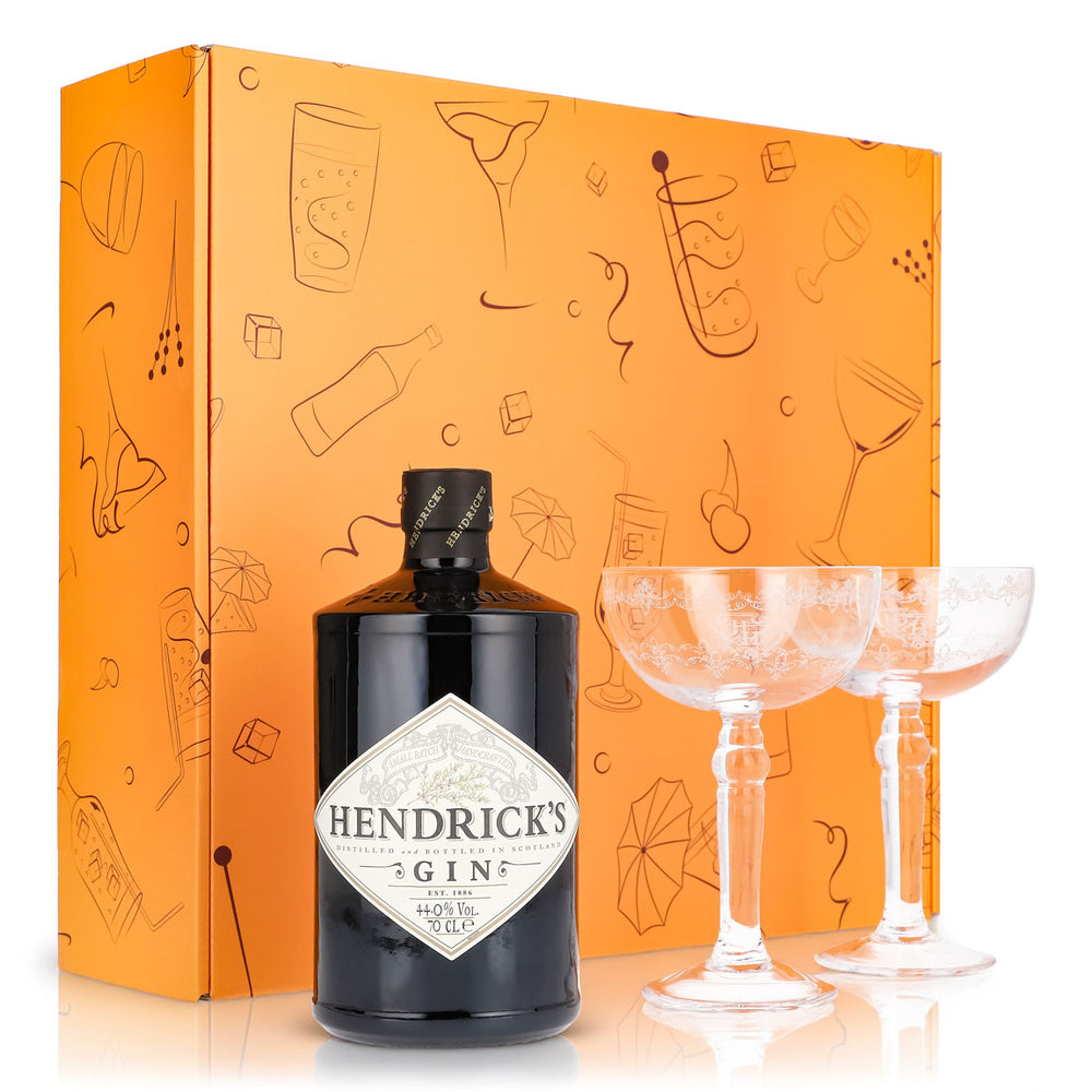 Hendricks Gin Geschenkset 0,7l Flasche 44,0 % Vol. + Coupetten Gläser–Orange