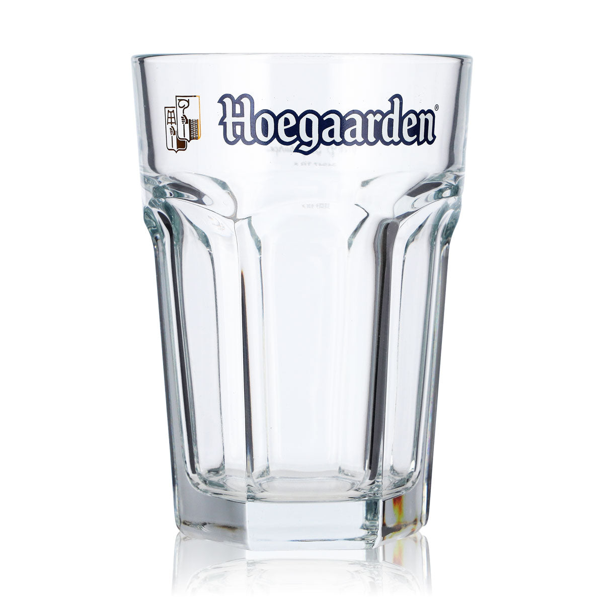 Szklanka do piwa Hoegaarden 0,33 l, z reliefowym logo w kolorze białym i niebieskim, Pasabahce