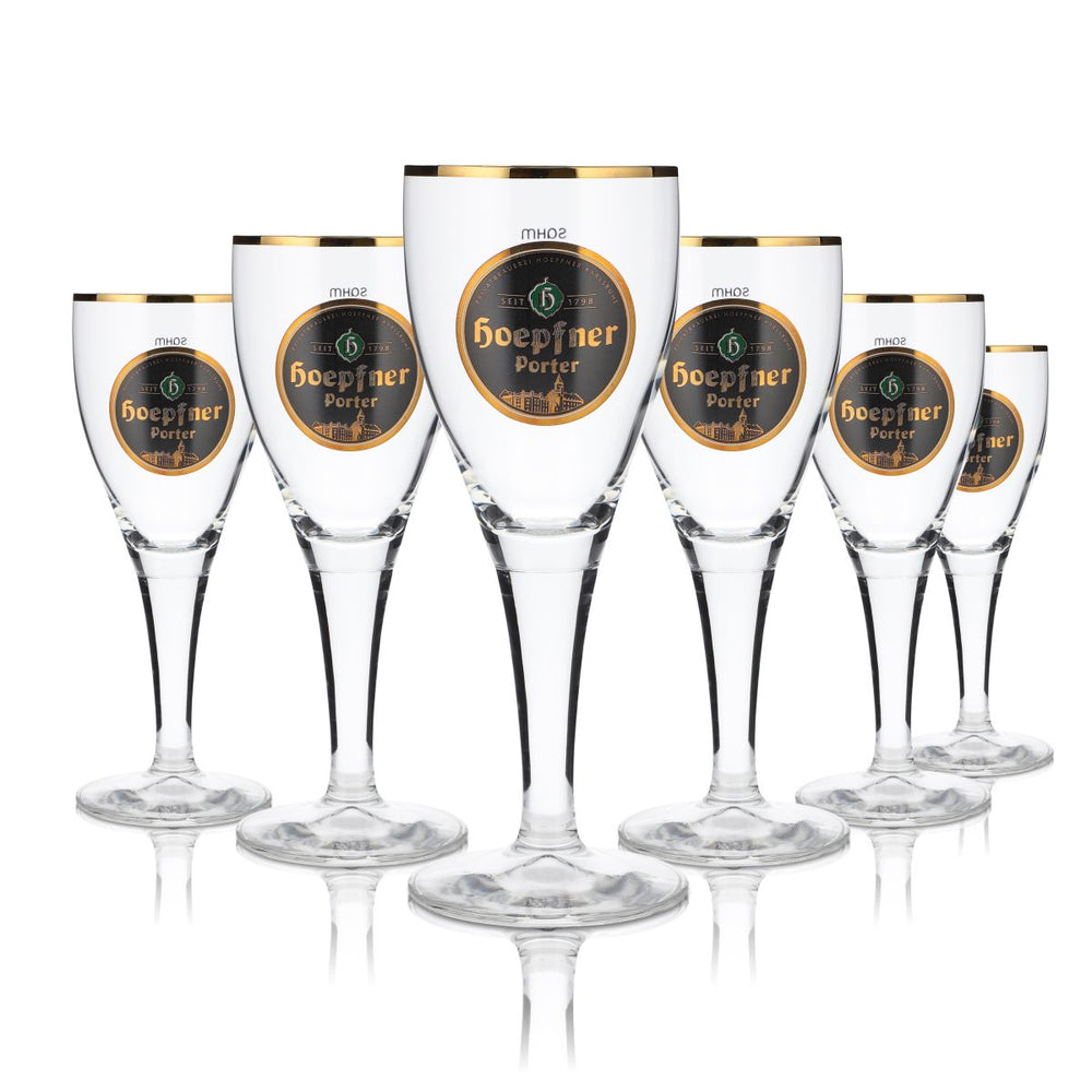 Szklanka do piwa Hoepfner 0,2l goblet porter złota obwódka tulipan browar Kralsruhe Baden