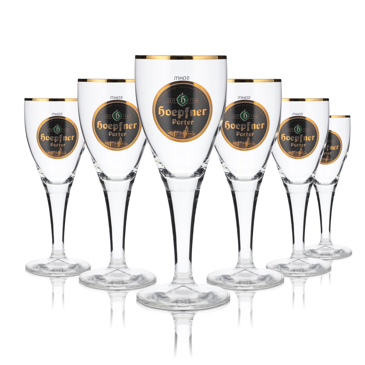 Szklanka do piwa Hoepfner 0,2l goblet porter złota obwódka tulipan browar Kralsruhe Baden