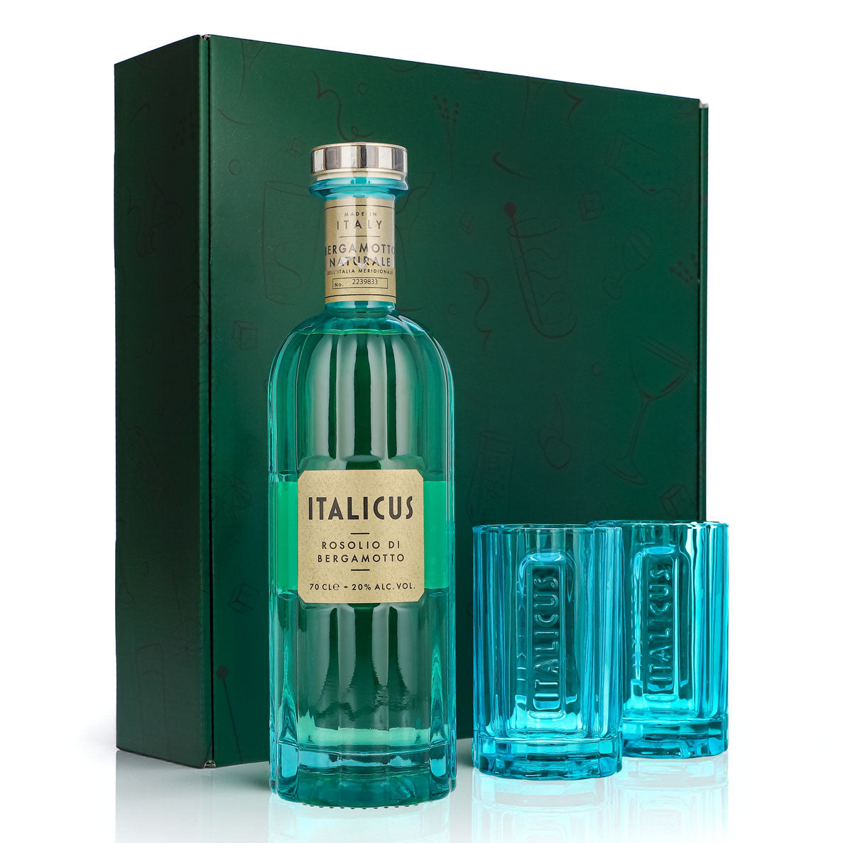 Italicus Spritz Geschenkset 0,7l Flasche 20,0 % Vol. + Longdrinkgläser Blau–Grün