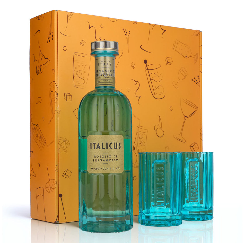 Italicus Spritz Geschenkset 0,7l Flasche 20,0 % Vol. + Longdrinkgläser Blau–Orange