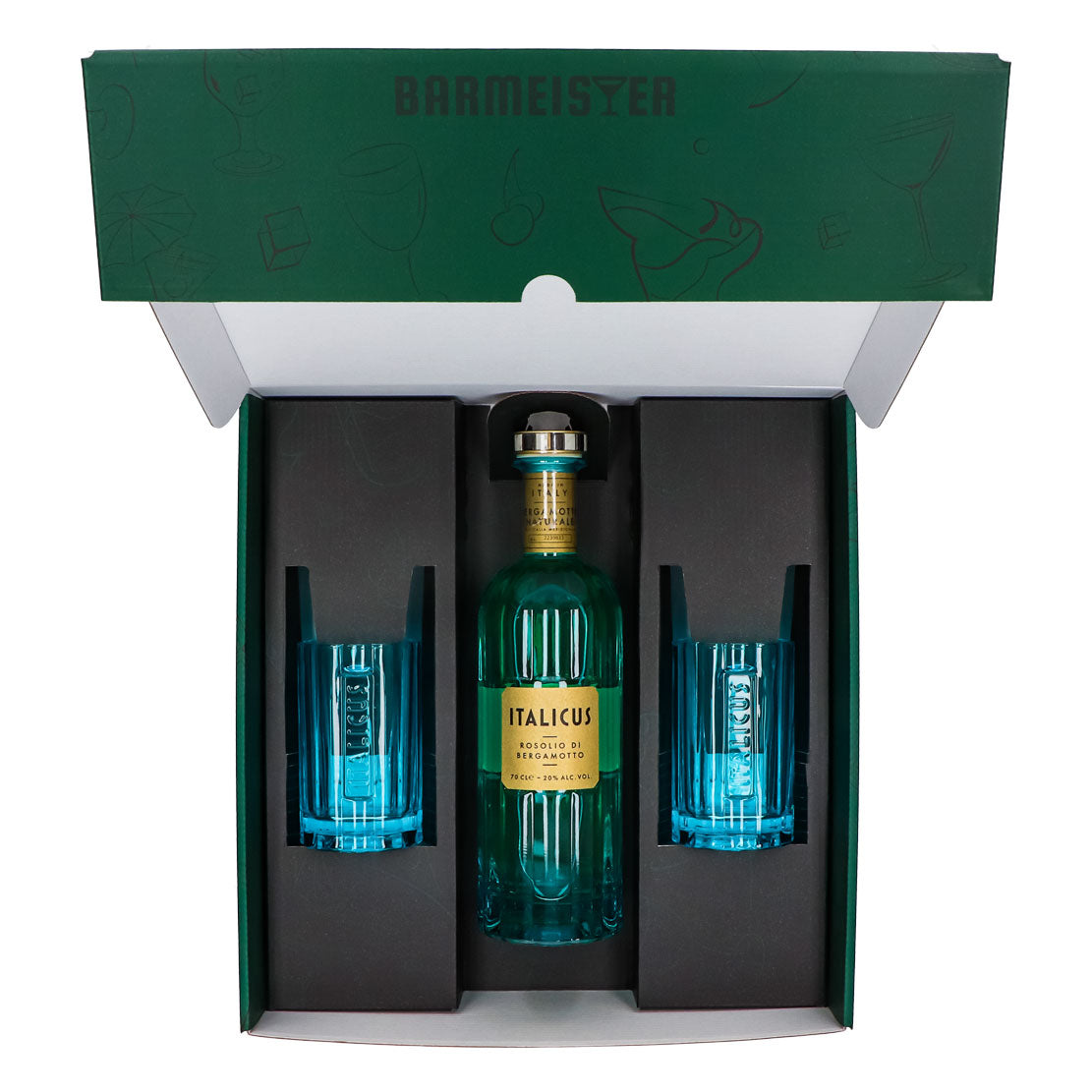 Italicus Spritz Geschenkset 0,7l Flasche 20,0 % Vol. + Longdrinkgläser Blau–Grün – Ansicht 5