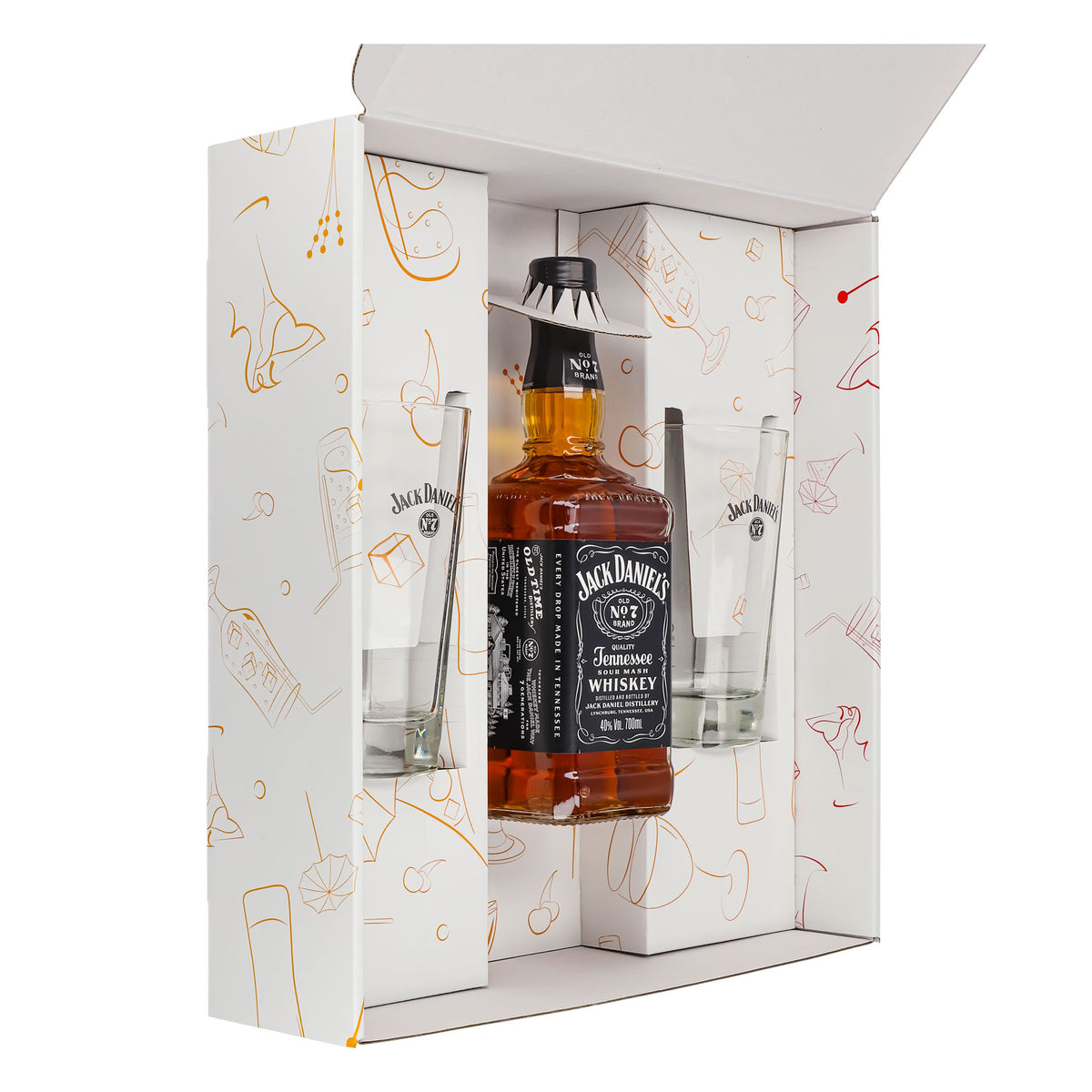 Jack Daniels Geschenkset 0,7l Flasche 40,0 % Vol. + Longdrinkgläser–Weiß – Ansicht 4
