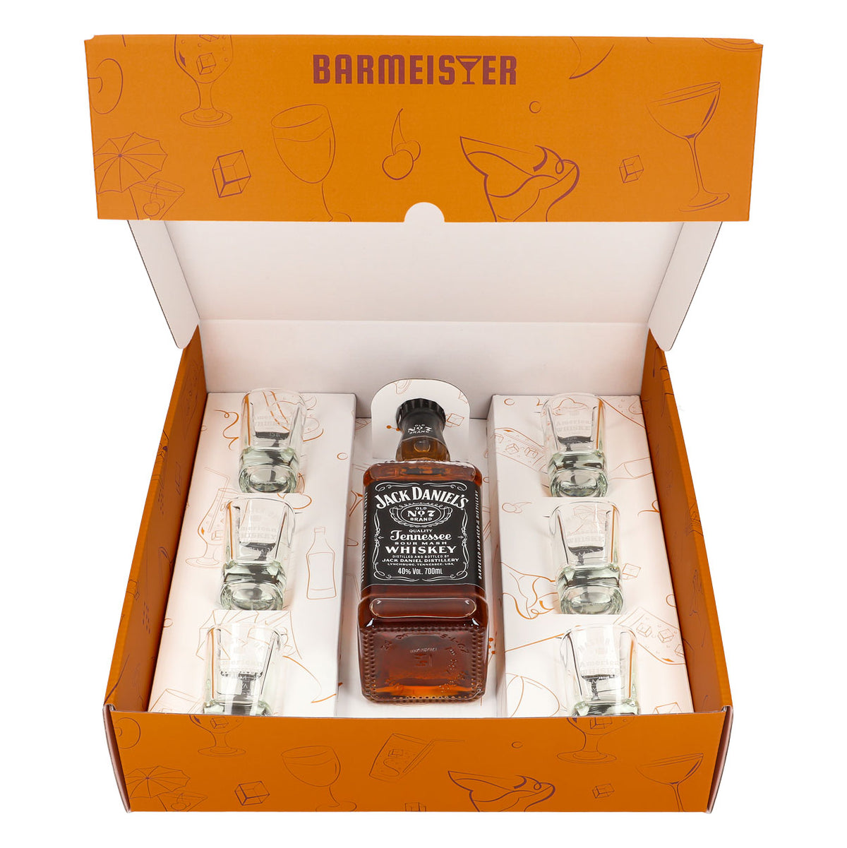 Jack Daniels Geschenkset 0,7l Flasche 40,0 % Vol. + Shotgläser MOAW–Orange – Ansicht 2