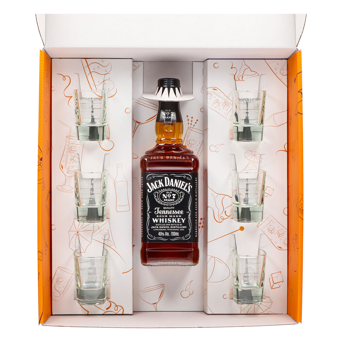 Jack Daniels Geschenkset 0,7l Flasche 40,0 % Vol. + Shotgläser MOAW–Orange – Ansicht 4
