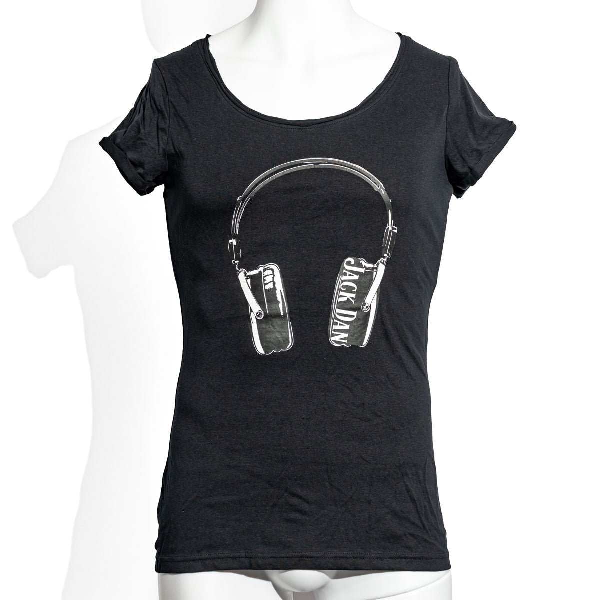 Koszulka Jack Daniels Whisky Girly Rocks Headphone z białym logo No7, rozmiar M