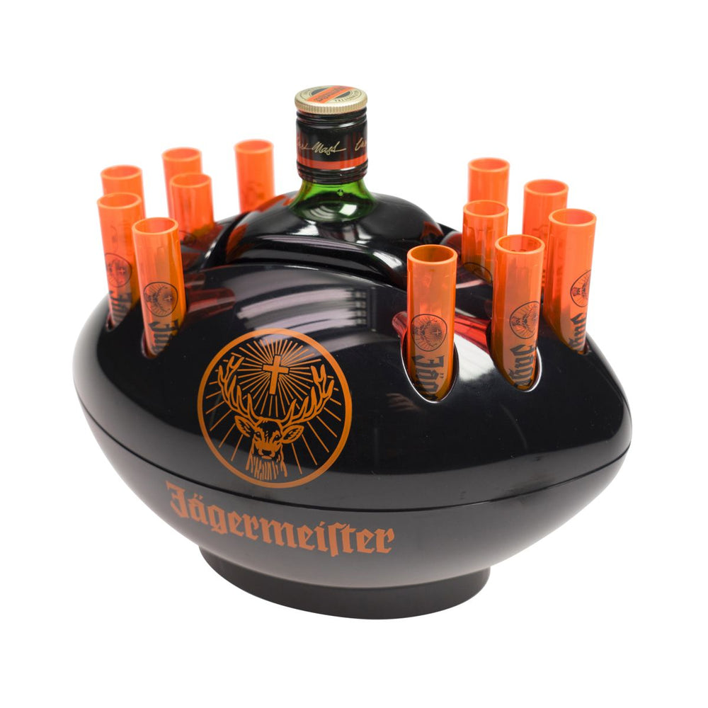 Jägermeister – chłodziarka do butelek, uchwyt na trąbkę do rugby, czarna, do shotów futbolowych, krótkie łyżeczki do serwowania