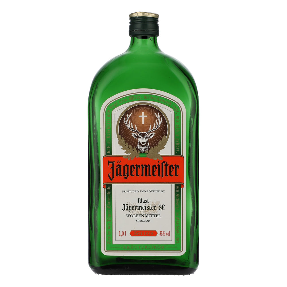 Likier Jägermeister Prawdziwa szklana butelka ekspozycyjna 1 l Butelka ekspozycyjna Butelka dekoracyjna Witryna sklepowa
