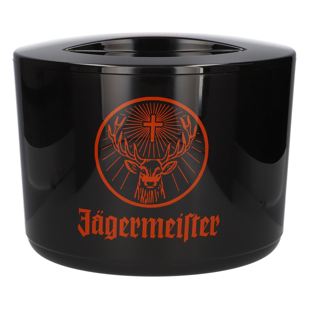 Lakiernik Jägermeister, pojemnik na lód 10 l, pomarańczowe logo, nowy, z tworzywa sztucznego, czarny
