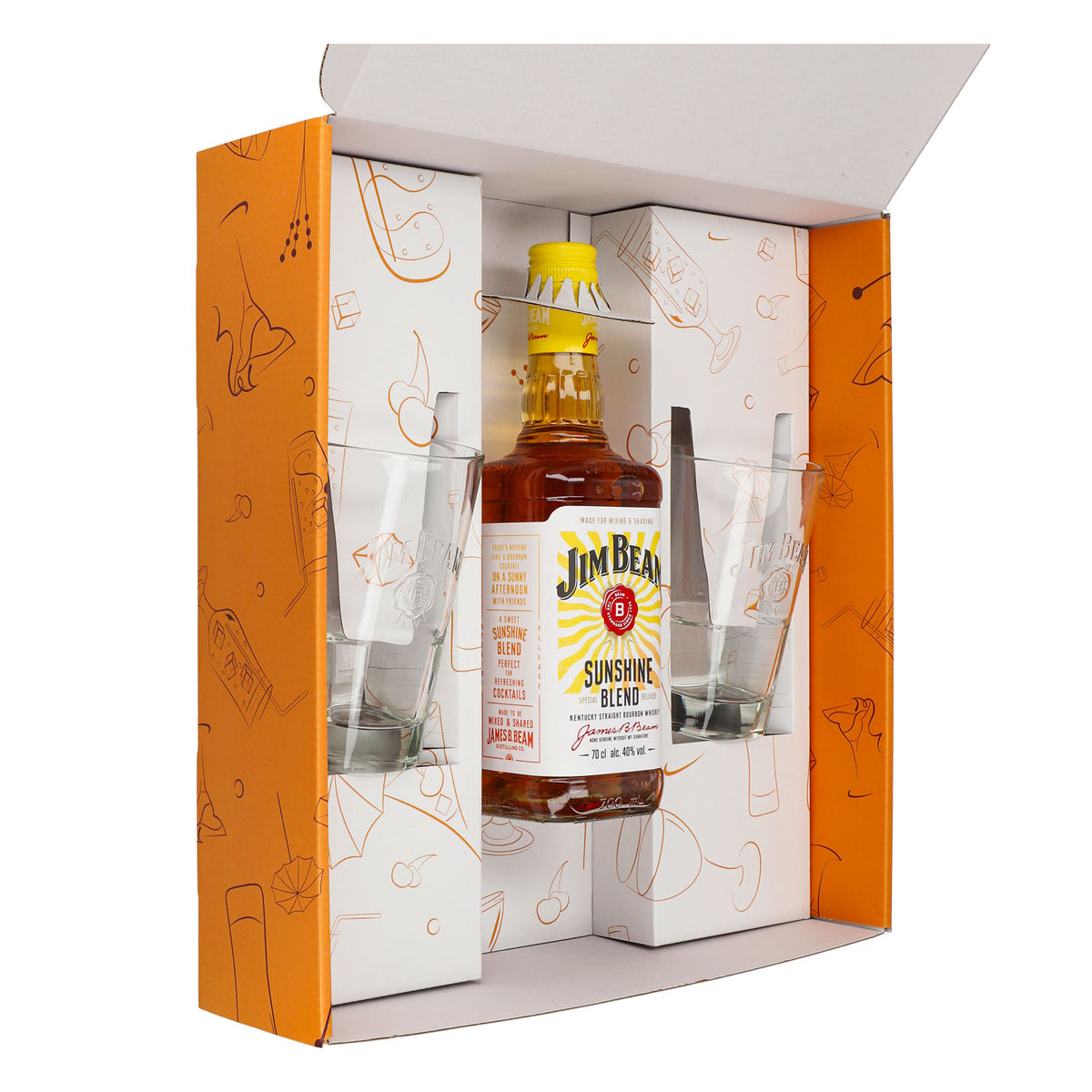Jim Beam Geschenkset 0,7l Flasche 40,0 % Vol. + Longdrinkgläser Relief–Orange – Ansicht 2