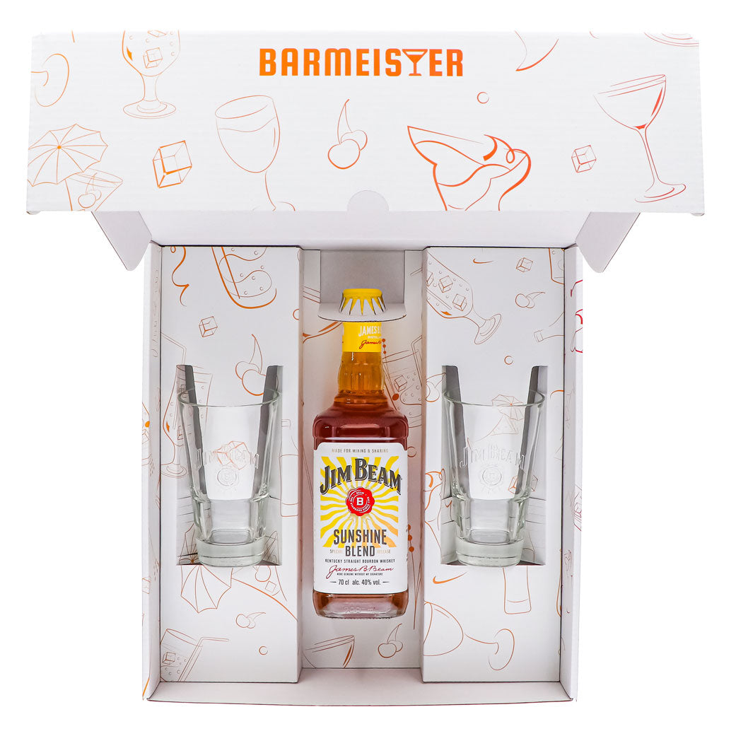 Jim Beam Geschenkset 0,7l Flasche 40,0 % Vol. + Longdrinkgläser Relief–Weiß – Ansicht 5