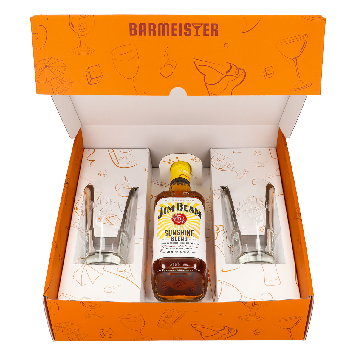 Jim Beam Geschenkset 0,7l Flasche 40,0 % Vol. + Longdrinkgläser Relief–Orange – Ansicht 3